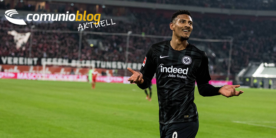 Sebastien Haller von Eintracht Frankfurt freut sich über seinen Treffer in Düsseldorf
