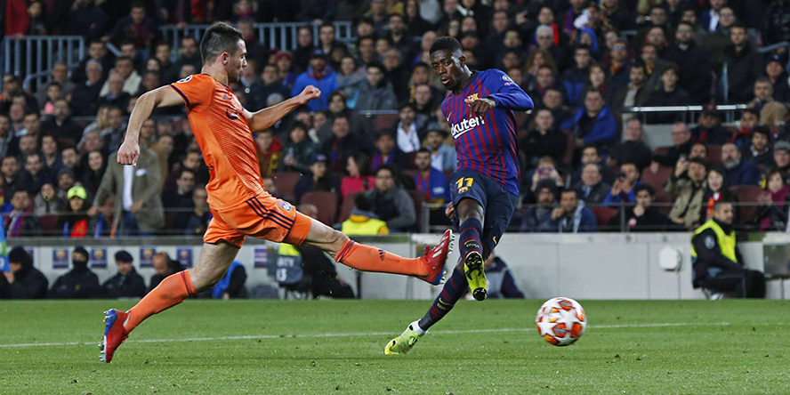 Ousmane Dembele vom FC Barcelona mit einer Chance gegen Olympique Lyon