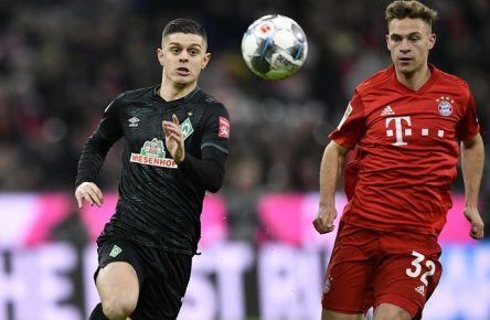 Zweikampf, Aktion Joshua Kimmich FC Bayern München gegen Milot Rashica SV Werder Bremen SVW FC Bayern München FCB vs SV Werder Bremen 14.12.2019 DFL REGULATIONS PROHIBIT ANY USE OF PHOTOGRAPHS AS IMAGE SEQUENCES AND/OR QUASI-VIDEO FC Bayern München FCB vs SV Werder Bremen *** Duel, action Joshua Kimmich FC Bayern München vs Milot Rashica SV Werder Bremen SVW FC Bayern München FCB vs SV Werder Bremen 14 12 2019 DFL REGULATIONS PROHIBIT ANY USE OF PHOTOGRAPHS AS IMAGE SEQUENCES AND OR QUASI VIDEO FC Bayern München FCB vs SV Werder Bremen