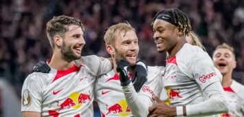 Dominik Szoboszlai, Konrad Laimer und Mohamed Simakan von Leipzig