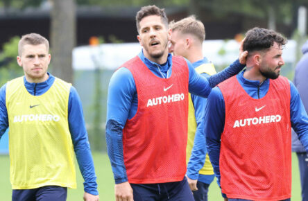 DEU, DFL, 1. FBL Hertha BSC, Training, / 02.05.2023, Sportforum, Berlin, DEU, DFL, 1. FBL Hertha BSC, Training, im Bild Stevan Jovetic Hertha BSC Berlin 19, Marco Richter Hertha BSC Berlin 23, Jonjoe Kenny Hertha BSC Berlin 16 DFL - regulations prohibit any use of Photographs as image sequences and/or quasi-video Foto: Juergen Engler / nordphoto GmbH *** DEU, DFL, 1 FBL Hertha BSC, Training, 02 05 2023, Sportforum, Berlin, DEU, DFL, 1 FBL Hertha BSC, Training, in picture Stevan Jovetic Hertha BSC Berlin 19 , Marco Richter Hertha BSC Berlin 23 , Jonjoe Kenny Hertha BSC Berlin 16 DFL regulations prohibit any use of Photographs as image sequences and or quasi video Foto Juergen Engler nordphoto GmbH nordphotoxGmbHx/xEngler nph00076