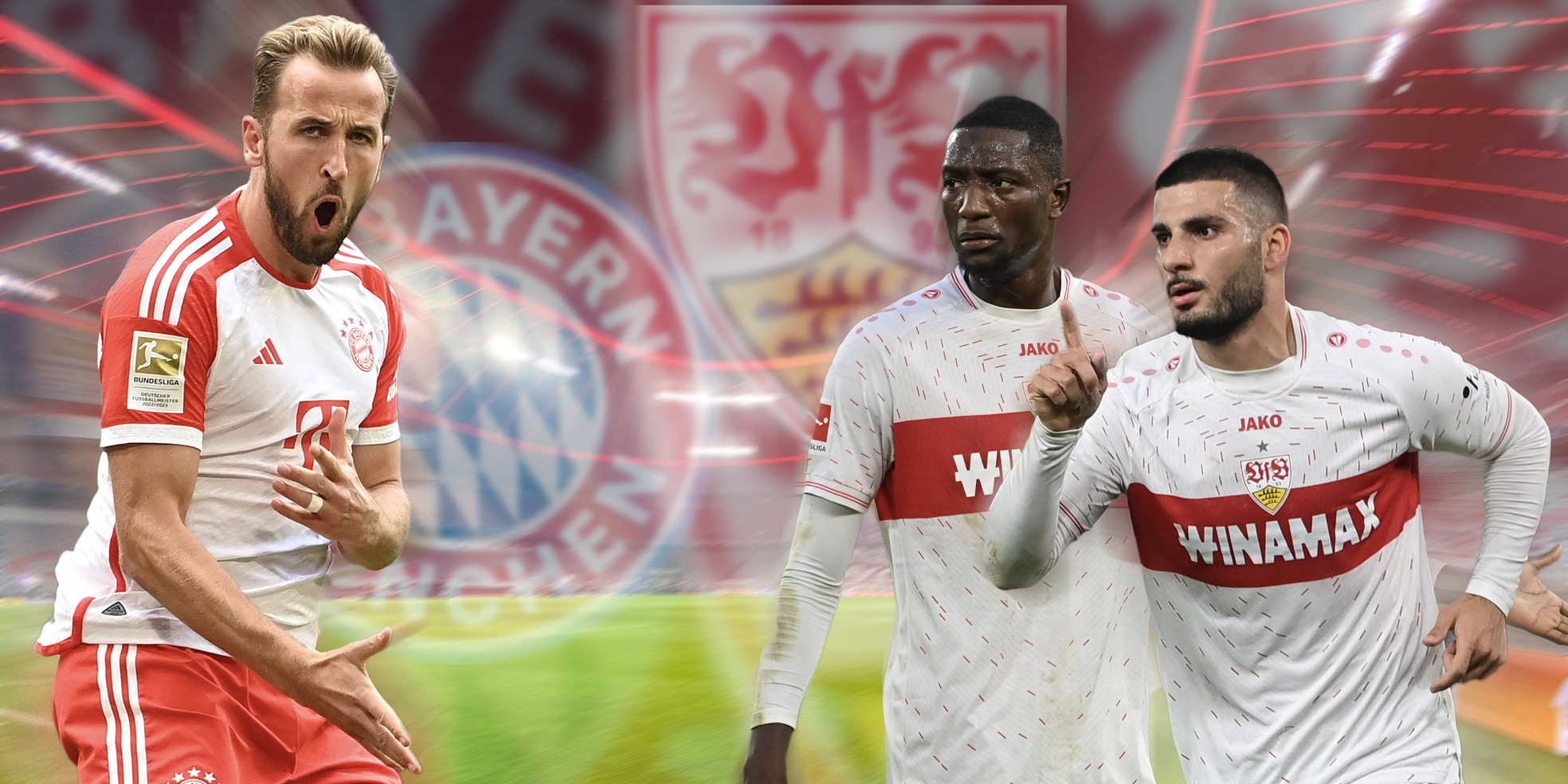 Deniz Undav & Serhou Guirassy vom VfB Stuttgart, Harry Kane vom FC Bayern München