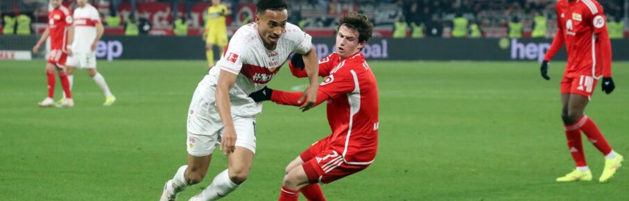 Jamie Leweling vom VfB Stuttgart und Brenden Aaronson von Union Berlin