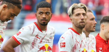 GER, 1.Bundesliga, RB Leipzig - 1.FC Union Berlin 14.09.2024, Leipzig, Red Bull Arena, GER, Saison 2024/ 2025, 1.Bundesliga, 03.Spieltag, RasenBallsport Leipzig vs 1.FC Union Berlin im Bild Yussuf Poulsen, Benjamin Henrichs, Kevin Kampl, David Raum und Nicolas Seiwald Leipzig ratlos nach dem Spiel DFL regulations prohibit any use of photographs as image sequences and/or quasi-video *** GER, 1 Bundesliga, RB Leipzig 1 FC Union Berlin 14 09 2024, Leipzig, Red Bull Arena, GER, Saison 2024 2025, 1 Bundesliga, 03 Spieltag, RasenBallsport Leipzig vs 1 FC Union Berlin im Bild Yussuf Poulsen, Benjamin Henrichs, Kevin Kampl, David Raum und Nicolas Seiwald Leipzig ratlos nach dem Spiel DFL regulations prohibit any use of photographs as image sequences and or quasi video