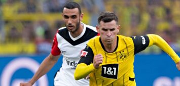 Ellyes Skhiri (Eintracht Frankfurt) im Duell mit Pascal Groß (Borussia Dortmund)