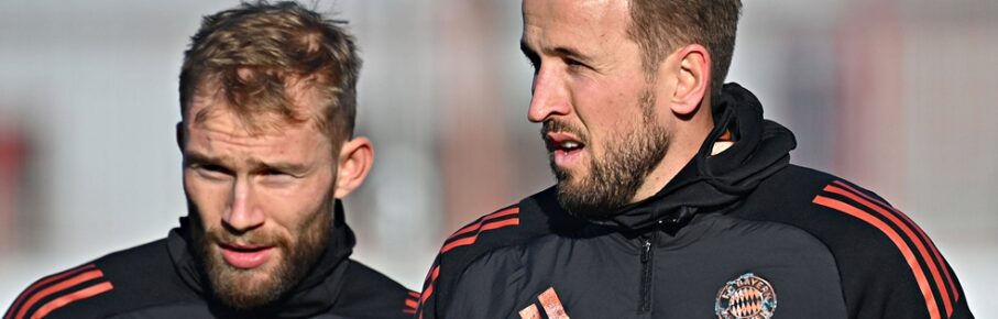 Konrad Laimer und Harry Kane (FC Bayern München)