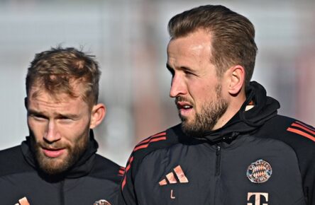 Konrad Laimer und Harry Kane (FC Bayern München)