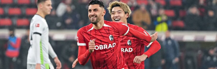 Vincenzo Grifo und Ritsu Doan jubeln (SC Freiburg)