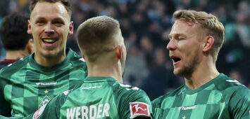 Marco Gruell Werder Bremen bejubelt seinen Treffer zum 1:0 mit Romano Schmid Werder Bremen, Bundesliga, SV Werder Bremen v 1. FC Union Berlin, Weser Stadium am 21. December 2024 in Bremen, Deutschland. Foto von Marco Steinbrenner/DeFodi Images Marco Gruell Werder Bremen celebrates after scoring his teams first goal with Romano Schmid Werder Bremen, Bundesliga, SV Werder Bremen v 1. FC Union Berlin, Weser Stadium, December 21, 2024 in Bremen, Germany. Photo by Marco Steinbrenner/DeFodi Images DFL regulations prohibit any use of photographs as image sequences and/or quasi-video. Defodi-700_bremen_union_20241221_173 *** Marco Gruell Werder Bremen celebrates his 1-0 goal with Romano Schmid Werder Bremen , Bundesliga, SV Werder Bremen v 1 FC Union Berlin, Weser Stadium, December 21, 2024 in Bremen, Germany Photo by Marco Steinbrenner DeFodi Images Marco Gruell Werder Bremen celebrates after scoring his teams first goal with Romano Schmid Werder Bremen , Bundesliga, SV Werder Bremen v 1 FC Union Berlin, Weser Stadium, December 21, 2024 in Bremen, Germany Photo by Marco Steinbrenner DeFodi Images DFL regulations prohibit any use of photographs as image sequences and or quasi video Defodi 700 bremen union 20241221 173 Defodi-700 DFL regulations prohibit any use of photographs as image sequences and/or quasi-video.