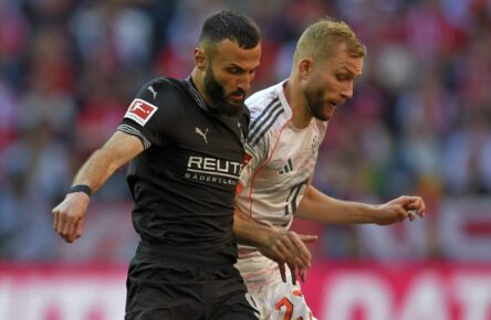 Franck Honorat (Gladbach) gegen Konrad Laimer (FC Bayern)