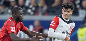 Breakout-Kandidat Can Uzun (Eintracht Frankfurt) im Duell mit dem aktuell verletzten Dayot Upamecano (FC Bayern München)