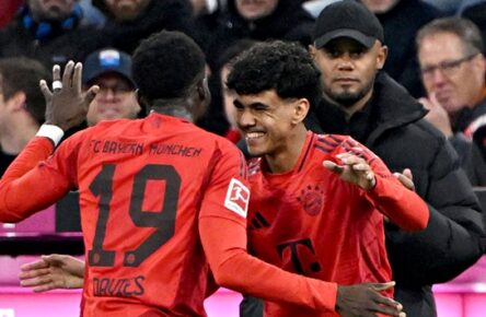 Top-Youngster Adam Aznou klatscht mit Alphonso Davies ab.