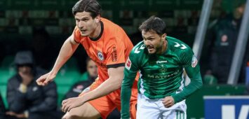 v.li.: Igor Matanovic Eintracht Frankfurt, 9 und Leonardo Bittencourt SV Werder Bremen, 10 im Zweikampf, Duell, Dynamik, Aktion, Action, Spielszene, DIE DFL-RICHTLINIEN UNTERSAGEN JEGLICHE NUTZUNG VON FOTOS ALS SEQUENZBILDER UND/ODER VIDEOAHNLICHE FOTOSTRECKEN. DFL REGULATIONS PROHIBIT ANY USE OF PHOTOGRAPHS AS IMAGE SEQUENCES AND/OR QUASI-VIDEO., 05.04.2025, Bremen Deutschland, Fussball, Bundesliga, SV Werder Bremen - Eintracht Frankfurt *** from left Igor Matanovic Eintracht Frankfurt, 9 and Leonardo Bittencourt SV Werder Bremen, 10 in duel, duel, dynamics, action, action, game scene, THE DFL GUIDELINES PROHIBIT ANY USE OF PHOTOGRAPHS AS IMAGE SEQUENCES AND OR QUASI VIDEO DFL REGULATIONS PROHIBIT ANY USE OF PHOTOGRAPHS AS IMAGE SEQUENCES AND OR QUASI VIDEO , 05 04 2025, Bremen Germany , Football, Bundesliga, SV Werder Bremen Eintracht Frankfurt xobx