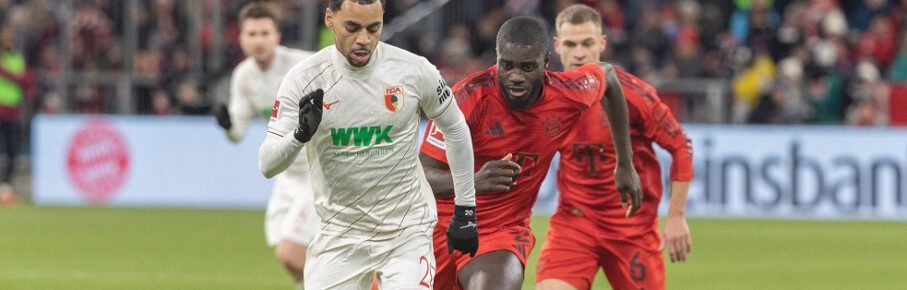 Alexis Claude-Maurice FC Augsburg und Dayot Upamecano FC Bayern Muenchen v-l im Zweikampf, FC Bayern Muenchen vs. FC Augsburg, Fussball, 1. Bundesliga, 11. Spieltag, 22.11.2024 DFB regulations prohibit any use of photographs as image sequences and/or quasi-video Muenchen Bayern Deutschland *** Alexis Claude Maurice FC Augsburg and Dayot Upamecano FC Bayern Muenchen v l in duel, FC Bayern Muenchen vs FC Augsburg, Football, 1 Bundesliga, Matchday 11, 22 11 2024 DFB regulations prohibit any use of photographs as image sequences and or quasi video Muenchen Bayern Germany Copyright: xkolbert-press/PeterxFastlx