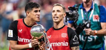 Bayer Leverkusen: Alejandro Grimaldo (r.) und Piero Hincapie