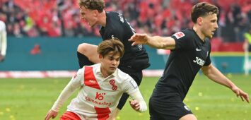 Maximilian Eggestein vom SC Freiburg und Kaishu Sano vom 1. FSV Mainz 05