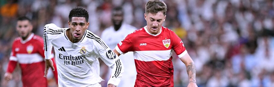 Angelo Stiller (rechts, VfB Stuttgart) im Duell mit Jude Bellingham (Real Madrid)