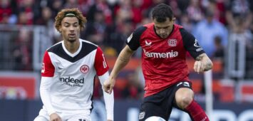 Granit Xhaka von Bayer Leverkusen und Hugo Ekitike von Eintracht Frankfurt