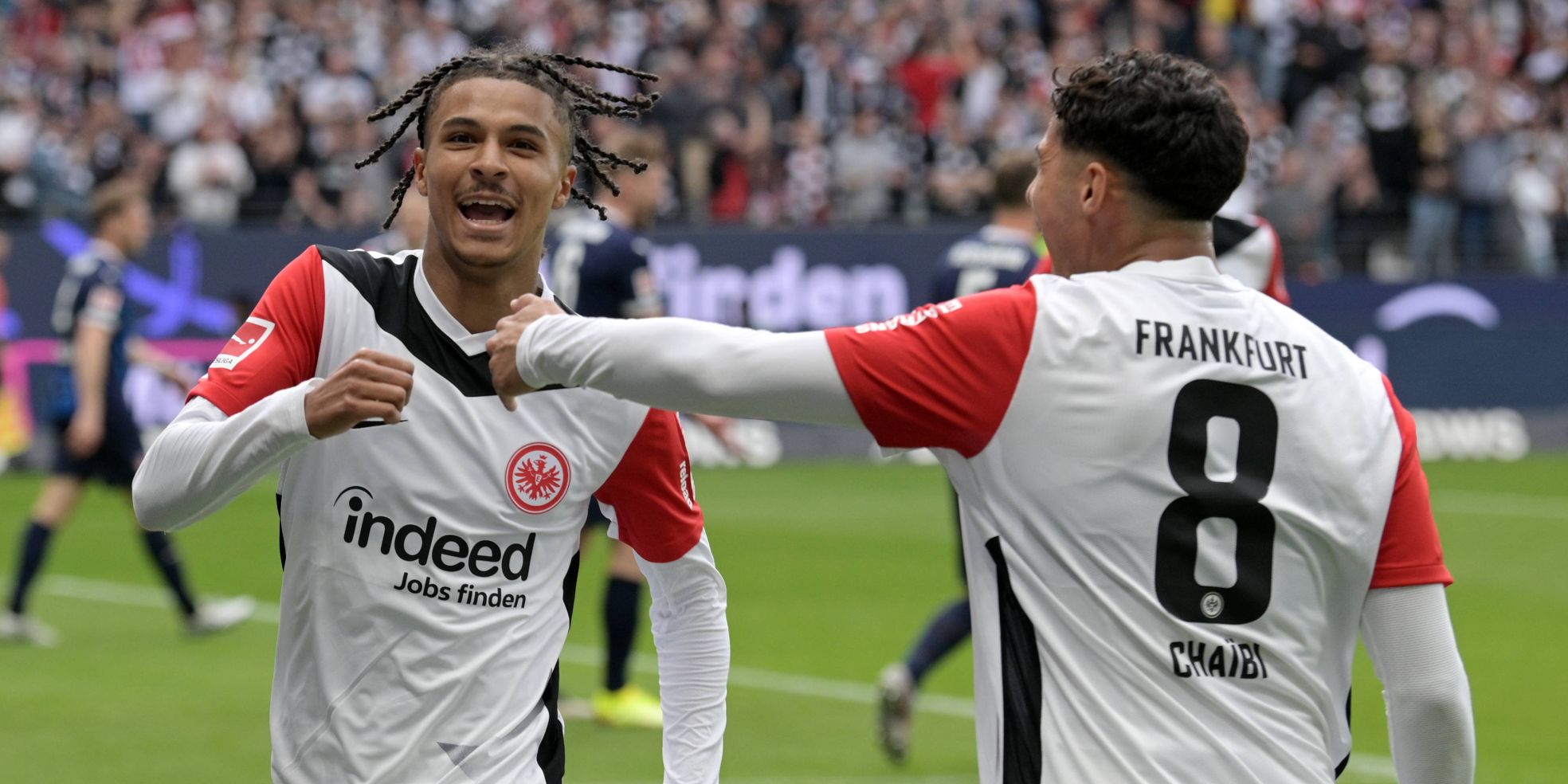 Jean-Matteo Bahoya von Eintracht Frankfurt jubelt