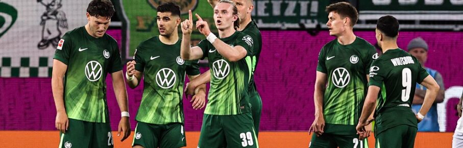 v.l. Jonas Wind VfL Wolfsburg,23, Konstantinos Koulierakis VfL Wolfsburg,4, Patrick Wimmer VfL Wolfsburg,39, Denis Vavro VfL Wolfsburg,18, Joakim Maehle VfL Wolfsburg,21, Mohamed Amoura VfL Wolfsburg,9 - 1. Fussball Bundesliga Saison 2024-2025 Punktspiel VfL Wolfsburg vs. TSG Hoffenheim in der Volkswagen Arena in Wolfsburg - Aktion,Fussball,Deutschland,Mann,Männer,09.05.2025 *** v l Jonas Wind VfL Wolfsburg,23 , Konstantinos Koulierakis VfL Wolfsburg,4 , Patrick Wimmer VfL Wolfsburg,39 , Denis Vavro VfL Wolfsburg,18 , Joakim Maehle VfL Wolfsburg,21 , Mohamed Amoura VfL Wolfsburg,9 1 Soccer Bundesliga Season 2024 2025 Point Match VfL Wolfsburg vs TSG Hoffenheim at the Volkswagen Arena in Wolfsburg Action,Soccer,Germany,Man,Men,09 05 2025