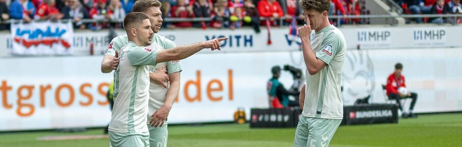Tor zum 0:1 durch Romano Schmid SV Werder Bremen 20, Elfmeter, Jubelt mit Mitchell Weiser SV Werder Bremen 08 und Jens Stage SV Werder Bremen 06, GER, 1. FC Heidenheim vs. Werder Bremen, Fussball, Bundesliga, 34. Spieltag, Spielzeit 2024/2025, 17.05.2025, DFL/DFB REGULATIONS PROHIBIT ANY USE OF PHOTOGRAPHS AS IMAGE SEQUENCES AND/OR QUASI-VIDEO, GER, 1. FC Heidenheim vs. Werder Bremen, Fussball, Bundesliga, 34. Spieltag, Spielzeit 2024/2025, 17.05.2025 Heidenheim *** Goal for 0 1 by Romano Schmid SV Werder Bremen 20 , Penalty, Celebrates with Mitchell Weiser SV Werder Bremen 08 and Jens Stage SV Werder Bremen 06 , GER, 1 FC Heidenheim vs Werder Bremen, Soccer, Bundesliga, Matchday 34, Matchday 2024 2025, 17 05 2025, DFL DFB REGULATES PROHIBIT ANY USE OF PHOTOGRAPHS AS IMAGE SEQUENCES AND OR QUASI VIDEO, GER, 1 FC Heidenheim vs Werder Bremen, Football, Bundesliga, Matchday 34, Matchday 2024 2025, 17 05 2025 Heidenheim Copyright: xEibner-Pressefotox EP_EER