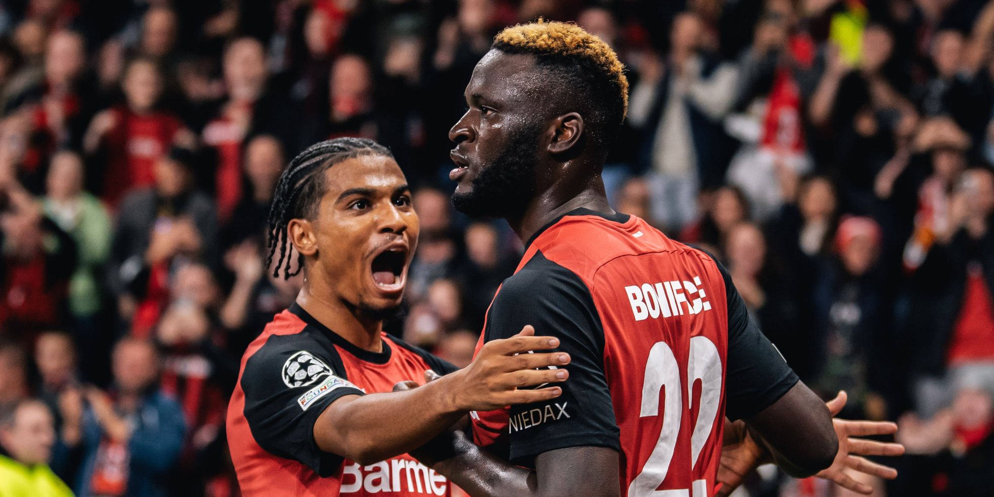 Victor Boniface und Amine Adli von Bayer Leverkusen