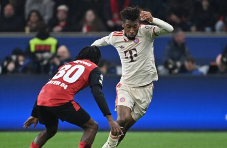 Kingsley Coman vom FC Bayern im Spiel gegen Bayer Leverkusen
