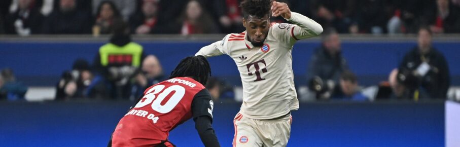 Kingsley Coman vom FC Bayern im Spiel gegen Bayer Leverkusen