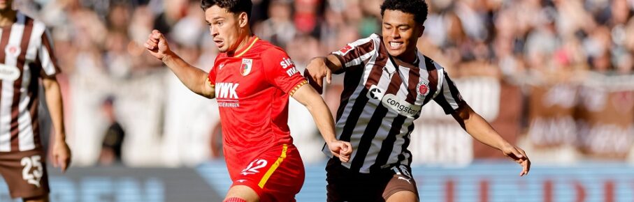 Hamburg, 14. September 2025 - Fußball, 1. Bundesliga 2025/26, FC St. Pauli - FC Augsburg: Fabian Rieder FC Augsburg, 32, Joel Chima Fujita FC St. Pauli, 16 DFL REGULATIONS PROHIBIT ANY USE OF PHOTOGRAPHS AS IMAGE SEQUENCES AND/OR QUASI-VIDEO. *** Hamburg, 14 September 2025 Football, 1 Bundesliga 2025 26, FC St Pauli FC Augsburg Fabian Rieder FC Augsburg, 32 , Joel Chima Fujita FC St Pauli, 16 DFL REGULATIONS PROHIBIT ANY USE OF PHOTOGRAPHS AS IMAGE SEQUENCES AND OR QUASI VIDEO