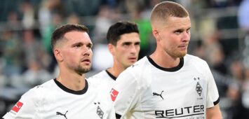 14.09.2025 Moenchengladbach Fussball, Herren, Saison 2025/2026, Borussia Moenchengladbach vs. SV Werder Bremen Enttaeuscht Enttaeuschung bei den Gladbachern nach Spielende. v. li. Haris Tabakovic Gladbach, Kevin Stoeger Gladbach, Nico Elvedi Gladbach, Kevin Diks Gladbach DFL regulations prohibit any use of photographs as image sequences and/or quasi-video. Borussia-Park NRW Deutschland *** 14 09 2025 Moenchengladbach Fußball, Herren, Saison 2025 2026, Borussia Moenchengladbach vs SV Werder Bremen Enttaeuscht Enttaeuschtung bei den Gladbachern nach Spielende v li Haris Tabakovic Gladbach , Kevin Stoeger Gladbach , Nico Elvedi Gladbach , Kevin Diks Gladbach DFL regulations prohibit any use of photographs as image sequences and or quasi video Borussia Park NRW Deutschland