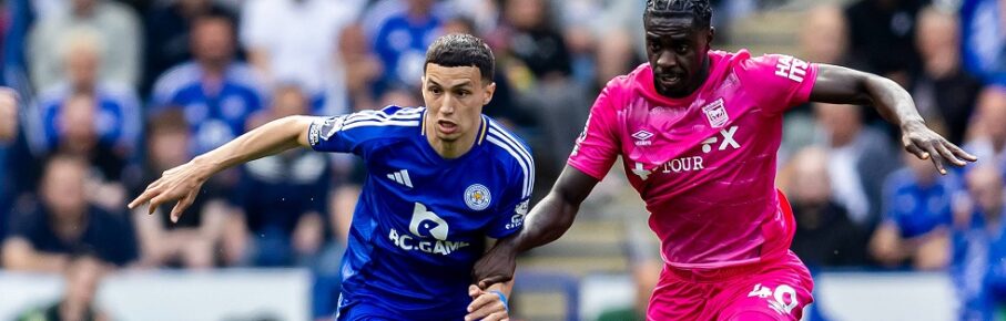 Leicester City v Ipswich Town Premier League 18/05/2025. Leicester City midfielder Bilal El Khannouss 11 battles for possession with Ipswich Town defender Axel Tuanzebe 40 during the Premier League match between Leicester City and Ipswich Town at the King Power Stadium, Leicester, England on 18 May 2025. Leicester King Power Stadium Leicestershire England Editorial use only DataCo restrictions apply See www.football-dataco.com , Copyright: xManjitxNarotrax PSI-22106-0146