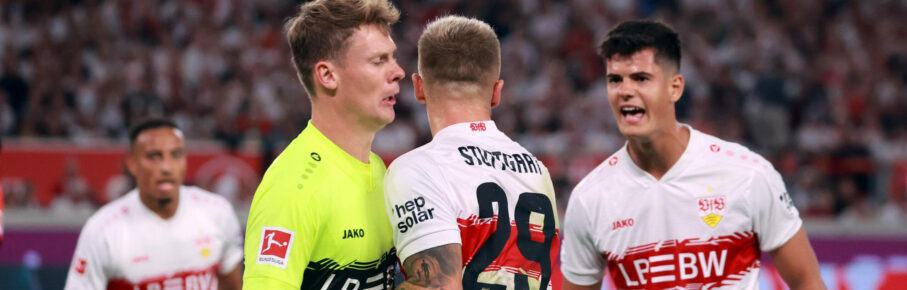 19.09.25 VfB Stuttgart - FC St. Pauli Deutschland, Stuttgart, 19.09.2025, Fussball, Bundesliga, VfB Stuttgart - FC St. Pauli: v.l. Alexander Nübel, Finn Jeltsch, Chema Andres alle VfB Stuttgart. *** 19 09 25 VfB Stuttgart FC St Pauli Germany, Stuttgart, 19 09 2025, Football, Bundesliga, VfB Stuttgart FC St Pauli f l Alexander Nübel, Finn Jeltsch, Chema Andres all VfB Stuttgart