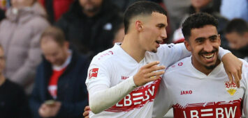 Stuttgart , Bundesliga Fußball VfB Stuttgart vs. 1.FC Heidenheim, v.l. Bilal El Khannouss, Tiago Tomas VfB Gemäß den Vorgaben der DFL Deutschen Fußball Liga ist es untersagt, in dem Stadion und/oder vom Spiel angefertigte Fotoaufnahmen in Form von Sequenzbildern und/oder videoähnlichen Fotostrecken zu verwerten bzw. verwerten zu lassen. *** Stuttgart , Bundesliga Soccer VfB Stuttgart vs 1 FC Heidenheim, f l Bilal El Khannouss, Tiago Tomas VfB According to the regulations of the DFL German Soccer League, it is prohibited to use or have used photographs taken in the stadium and or of the match in the form of sequential images and or video-like photo series