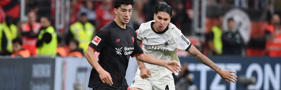 Ibrahim Maza Bayer 04 Leverkusen, Kevin Diks Borussia Moenchengladbach, v.li. 21.09.2025, Fussball 1. Bundesliga, Saison 2025/2026, 4. Spieltag, Bayer 04 Leverkusen - Borussia Mönchengladbach 1:1 DFL regulations prohibit any use of photographs as image sequences and/or quasi-video Leverkusen BayArena Nordrhein Westfalen Deutschland *** Ibrahim Maza Bayer 04 Leverkusen , Kevin Diks Borussia Moenchengladbach , v li 21 09 2025, Fußball 1 Bundesliga, Saison 2025 2026, 4 Spieltag, Bayer 04 Leverkusen Borussia Mönchengladbach 1 1 DFL regulations prohibit any use of photographs as image sequences and or quasi video Leverkusen BayArena Nordrhein Westfalen Germany Team2