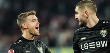 Fussball, Bundesliga Saison 2025/2026 5.Spieltag 1.FC Köln - VfB Stuttgart 28.09.2025, RheinEnergieSTADION Maximilian Mittelstädt VfB Stuttgart, 7 Jeff Chabot VfB Stuttgart, 24 Köln RheinEnergieSTADION Nordrhein-Westfalen Deutschland *** Sport, Football, Bundesliga Season 2025 2026 5 Matchday 1 FC Köln VfB Stuttgart 28 09 2025, RheinEnergieSTADION Maximilian Mittelstädt VfB Stuttgart, 7 Jeff Chabot VfB Stuttgart, 24 Köln RheinEnergieSTADION North Rhine-Westphalia Germany