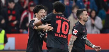 Ibrahim Maza, Malik Tillman und Aleix Garcia von Bayer Leverkusen
