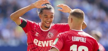 Sport Bilder des Tages Damion Downs 1. FC Koeln bejubelt seinen Treffer zum 0:1 mit Tim Lemperle 1. FC Koeln, 2. Bundesliga, FC Schalke 04 vs 1. FC Köln, Veltins-Arena am 01. September 2024 in Gelsenkirchen, Deutschland. Foto von Marco Steinbrenner/DeFodi Images Damion Downs 1. FC Koeln celebrates after scoring his teams first goal with Tim Lemperle 1. FC Koeln, 2. Bundesliga, FC Schalke 04 vs 1. FC Köln, Veltins-Arena, September 1, 2024 in Gelsenkirchen, Germany. Photo by Marco Steinbrenner/DeFodi Images DFB / DFL REGULATIONS PROHIBIT ANY USE OF PHOTOGRAPHS AS IMAGE SEQUENCES AND/OR QUASI-VIDEO. Defodi-700_schalke_koeln_20240901_020 *** Damion Downs 1 FC Koeln celebrates his goal for 0 1 with Tim Lemperle 1 FC Koeln , 2 Bundesliga, FC Schalke 04 vs 1 FC Köln, Veltins Arena, September 1, 2024 in Gelsenkirchen, Germany Photo by Marco Steinbrenner DeFodi Images Damion Downs 1 FC Koeln celebrates after scoring his teams first goal with Tim Lemperle 1 FC Koeln , 2 Bundesliga, FC Schalke 04 vs 1 FC Köln, Veltins Arena, September 1, 2024 in Gelsenkirchen, Germany Photo by Marco Steinbrenner DeFodi Images DFB DFL REGULATIONS PROHIBIT ANY USE OF PHOTOGRAPHS AS IMAGE SEQUENCES AND OR QUASI VIDEO Defodi 700 schalke koeln 20240901 020 Defodi-700 DFB / DFL REGULATIONS PROHIBIT ANY USE OF PHOTOGRAPHS AS IMAGE SEQUENCES AND/OR QUASI-VIDEO.