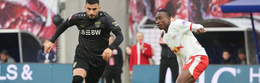 Deniz Undav vom VfB Stuttgart und Yan Diomande von RB Leipzig