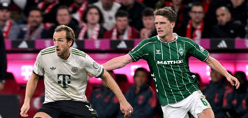 Kaufempfehlungen im Zweikampf: Jens Stage vom SV Werder Bremen und Harry Kane vom FC Bayern München
