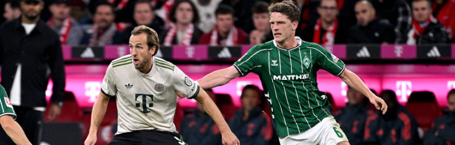 Kaufempfehlungen im Zweikampf: Jens Stage vom SV Werder Bremen und Harry Kane vom FC Bayern München