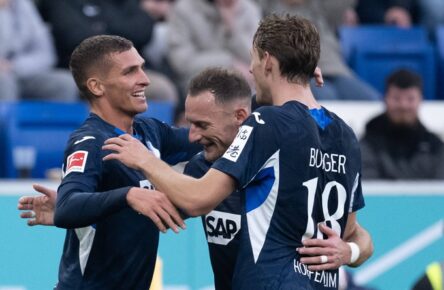 TSG Hoffenheim: Grischa Prömel, Vladimir Coufal und Wouter Burger jubeln