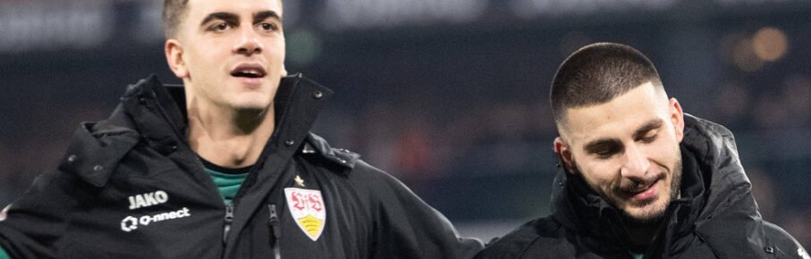 Nach Spielende Schlussjubel, freude bei Jovan Milosevic VfB Stuttgart, 19, Deniz Undav VfB Stuttgart 26, Mahmoud Dahoud VfB Stuttgart, 05 SC Freiburg vs. VfB Stuttgart, Fussball, Herren, 1. Bundesliga, 20. Spieltag, Saison 23/24, GER, 03.02.2024, DFL/DFB REGULATIONS PROHIBIT ANY USE OF PHOTOGRAPHS AS IMAGE SEQUENCES AND/OR QUASI-VIDEO, SC Freiburg vs. VfB Stuttgart, Fussball, Herren, 1. Bundesliga, 20. Spieltag, Saison 23/24, GER, 03.02.2024 Freiburg *** Jovan Milosevic VfB Stuttgart, 19 , Deniz Undav VfB Stuttgart 26 , Mahmoud Dahoud VfB Stuttgart, 05 SC Freiburg vs VfB Stuttgart, Football, Men, 1 Bundesliga, 20 Matchday, Season 23 24, GER, 03 02 2024, DFL DFB REGULATES PROHIBIT ANY USE OF PHOTOGRAPHS AS IMAGE SEQUENCES AND OR QUASI VIDEO, SC Freiburg vs VfB Stuttgart, Football, Men, 1 Bundesliga, Matchday 20, Season 23 24, GER, 03 02 2024 Freiburg Copyright: xEibner-Pressefoto/WolfgangxFrankx EP_WFK