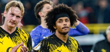 02.12.2025, Borussia Dortmund vs. Bayern 04 Leverkusen, DFB Pokal, Achtelfinale Julian Brandt Borussia Dortmund, 10 Karim Adeyemi Borussia Dortmund, 27 enttäuscht unzufrieden unglücklich Wichtiger Hinweis: Gemaess den Vorgaben der DFL Deutsche Fussball Liga bzw. des DFB Deutscher Fussball-Bund ist es untersagt, in dem Stadion und/oder vom Spiel angefertigte Fotoaufnahmen in Form von Sequenzbildern und/oder videoaehnlichen Fotostrecken zu verwerten *** 02 12 2025, Borussia Dortmund vs Bayern 04 Leverkusen, DFB Pokal, Round of 16 Julian Brandt Borussia Dortmund, 10 Karim Adeyemi Borussia Dortmund, 27 disappointed dissatisfied unhappy Important note According to the regulations of the DFL German Football League and the DFB German Football Association, it is prohibited to use photographs taken in the stadium and / or of the match in the form of sequential images and / or video-like photo series Copyright: xBahhoxKarax