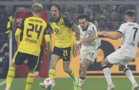 Rocco Reitz von Gladbach und Fabio Silva vom BVB