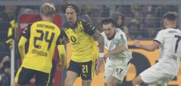Rocco Reitz von Gladbach und Fabio Silva vom BVB