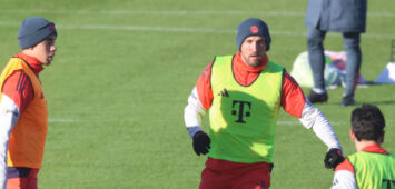 Wieder zusammen auf dem Trainingsplatz des FC Bayern München: Harry Kane und Jamal Musiala