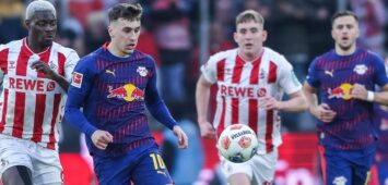 Fußball 1. Bundesliga 21. Spieltag 1. FC Köln - RB Leipzig am 08.02.2026 im RheinEnergieStadion in Köln Ragnar Ache  Köln , links - Brajan Gruda  Leipzig , rechts DFL regulations prohibit any use of photographs as image sequences and/or quasi-video. *** Soccer 1 Bundesliga 21 Matchday 1 FC Köln RB Leipzig on 08 02 2026 at RheinEnergieStadion in Cologne Ragnar Ache Köln , left Brajan Gruda Leipzig , right DFL regulations prohibit any use of photographs as image sequences and or quasi video xJRx