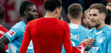 Luka Duric TSG 1899 Hoffenheim, 48 bekommt nach der Partie das Trikot von Jamal Musiala FC Bayern Muenchen, 10 GER, FC Bayern Muenchen vs. TSG 1899 Hoffenheim, Fussball, Bundesliga, 21. Spieltag, Spielzeit 2025/2026, 08.02.2026. DFL DFB REGULATIONS PROHIBIT ANY USE OF PHOTOGRAPHS as IMAGE SEQUENCES and or QUASI-VIDEO. GER, FC Bayern Muenchen vs. TSG 1899 Hoffenheim, Fussball, Bundesliga, 21. Spieltag, Spielzeit 2025/2026, 08.02.2026. Muenchen *** Luka Duric TSG 1899 Hoffenheim, 48 gets the jersey from Jamal Musiala FC Bayern Muenchen, 10 GER, FC Bayern Muenchen vs TSG 1899 Hoffenheim, Football, Bundesliga, Matchday 21, Season 2025 2026, 08 02 2026 DFL DFB REGULATIONS PROHIBIT ANY USE OF PHOTOGRAPHS as IMAGE SEQUENCES and or QUASI VIDEO GER, FC Bayern Muenchen vs TSG 1899 Hoffenheim, Football, Bundesliga, Matchday 21, Season 2025 2026, 08 02 2026 Muenchen Copyright: xEibner-Pressefoto/HeikexFeinerx EP_HFR