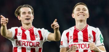 Jakub Kaminski und Kristoffer Lund vom 1. FC Köln