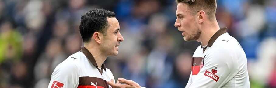 Manolis Saliakas FC St. Pauli und Hauke Wahl FC St. Pauli gestikuliert, gestik waehrend des spiels der Bundesliga zwischen TSG Hoffenheim und FC St. Pauli, PreZero Arena am 28. February 2026 in Sinsheim, Deutschland. Foto von Harry Langer/DeFodi Images  Manolis Saliakas FC St. Pauli und Hauke Wahl FC St. Pauli gestures during the Bundesliga match between TSG Hoffenheim and FC St. Pauli at PreZero Arena on February 28, 2026 in Sinsheim, Germany. Photo by Harry Langer/DeFodi Images DFL regulations prohibit any use of photographs as image sequences and/or quasi-video. Photo by Harry Langer/DeFodi Images DFL regulations prohibit any use of photographs as image sequences and/or quasi-video. - *** Manolis Saliakas FC St Pauli and Hauke Wahl FC St Pauli gestures, gestures during the Bundesliga match between TSG Hoffenheim and FC St Pauli, PreZero Arena on February 28 2026 in Sinsheim, Germany Photo by Harry Langer DeFodi Images Manolis Saliakas FC St Pauli and Hauke Wahl FC St Pauli gestures during the Bundesliga match between TSG Hoffenheim and FC St Pauli at PreZero Arena on February 28, 2026 in Sinsheim, Germany Photo by Harry Langer DeFodi Images DFL regulations prohibit any use of photographs as image sequences and or quasi video Photo by Harry Langer DeFodi Images DFL regulations prohibit any use of photographs as image sequences and or quasi video